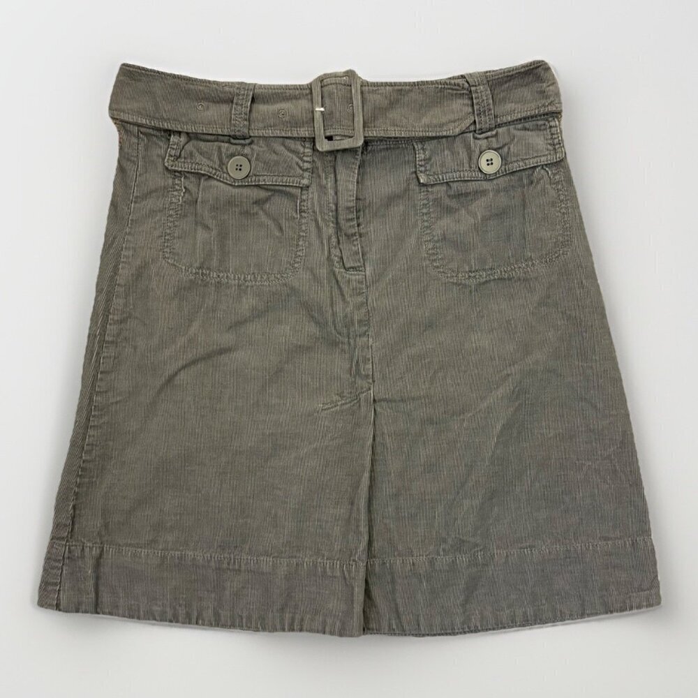 H&M Women's Belted Corduroy Skirt Size 6 Gray Cotton Pockets A-Line EUC